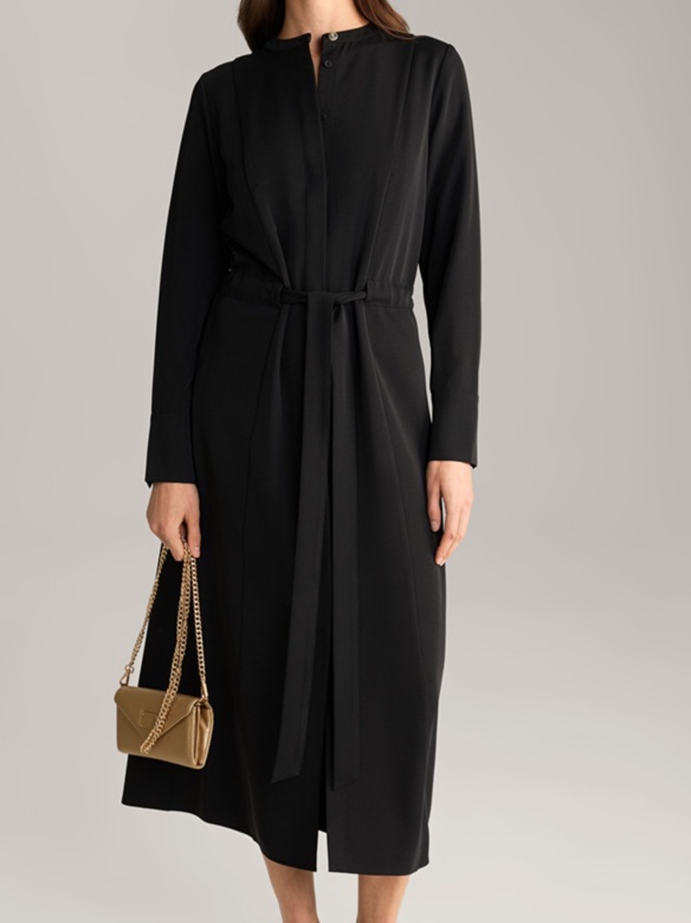 JOSEPH 100% Silk Tie Waist Button Down Longsleeve MIDI Dress in black luxury